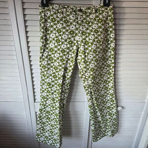 Motel Denim handmade cotton stretchy wide leg green and white flower pants